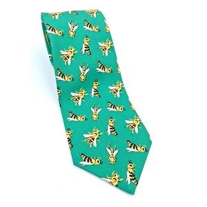 Polo by Ralph Lauren Men's Tie Green Bee Print Handmade 100% Imported Silk USA